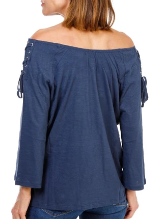 Thumbnail 2: Stella Parker Women's 3/4 Sleeve Off-the-Shoulder Top w/ Metal Rings 