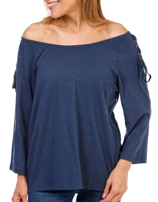 Thumbnail 1: Stella Parker Women's 3/4 Sleeve Off-the-Shoulder Top w/ Metal Rings 