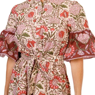 Thumbnail 2: FARMERS MARKET Women's Short Sleeve Button Up Floral Dress w/ Belt  