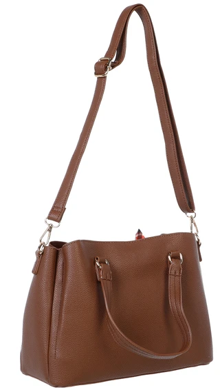 Thumbnail 2: DS Fashion Triple Compartment Pebble Grain Satchel w/ Scarf & Bag Charm 