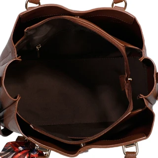 Thumbnail 3: DS Fashion Triple Compartment Pebble Grain Satchel w/ Scarf & Bag Charm 