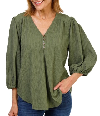 Thumbnail 1: Good Days Only Women's Bubble Sleeve Button V-Neck Top 