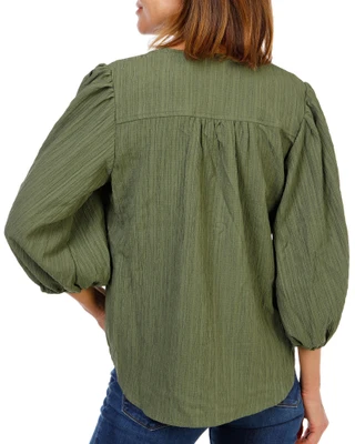 Thumbnail 2: Good Days Only Women's Bubble Sleeve Button V-Neck Top 
