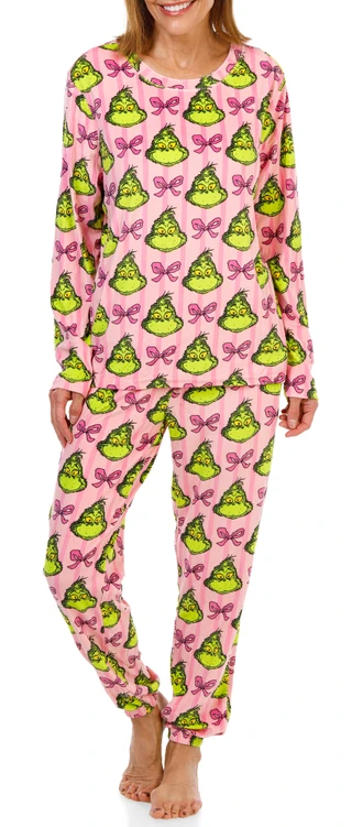 Thumbnail 1: Dr. Seuss Women's 2 Pc Christmas Grinch & Bows Pajama Pants Set 