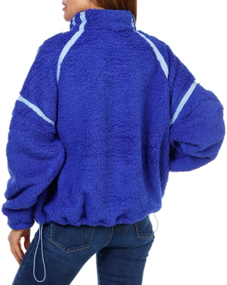 Thumbnail 2: HARMONY & BALANCE Women's Teddy Mock Neck Jacket w/ Contrast Woven Trim 