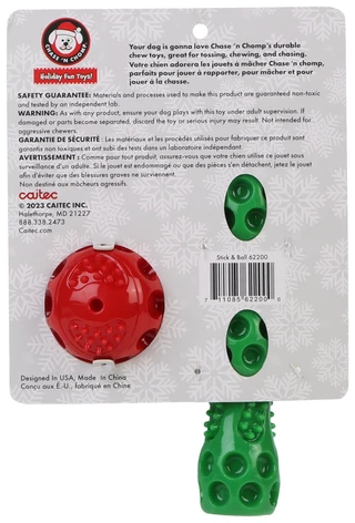 Thumbnail 2: Chase 'N Chomp 2 Pc Christmas Dog Chew & Squeaky Ball Toy Set 