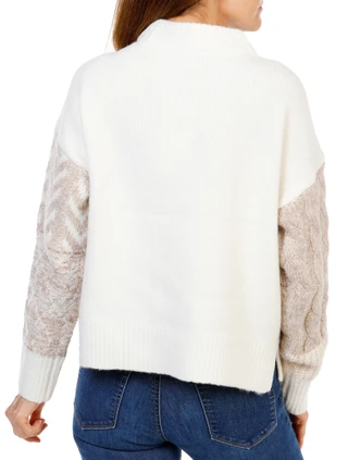 Thumbnail 2: GREIGE Women's Cozy Patchwork Cable Knit Sweater 