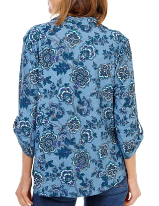 Thumbnail 2: Emily Daniels Women's 3/4 Sleeve Printed Double Pocket Henley Top 