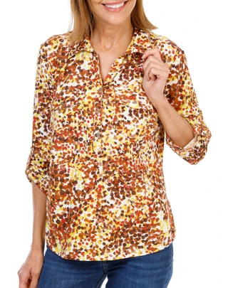 Thumbnail 1: Emily Daniels Women's 3/4 Sleeve Printed Double Pocket Henley Top 