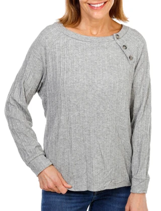 Thumbnail 1: Parallel Skies Women's Long Sleeve Button Shoulder Cable Top 