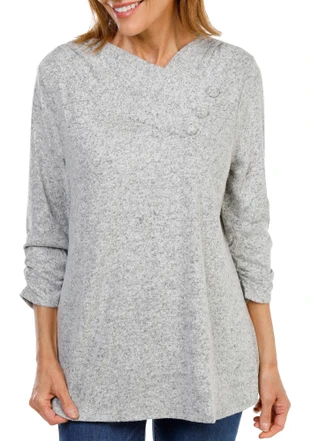 Thumbnail 1: Corvia Women's 3/4 Sleeve Hacci Button Neck Top 