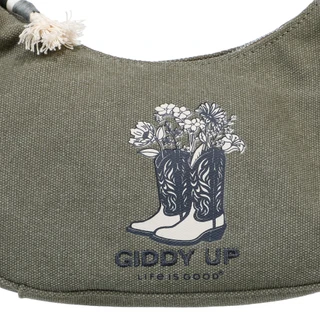 Thumbnail 4: Life is Good Boots & Flowers Small Canvas Shoulder Bag with Keychain 