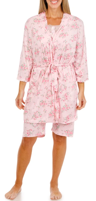 Thumbnail 1: Catherine Malandrino Women's 3 Pk Robe Bermuda Short Sleep Set 