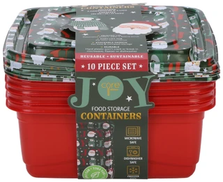 Thumbnail 1: CORE KITCHEN 10 Pc Christmas Joy Plastic Food Storage Containers w/ Lids  