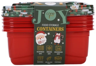 Thumbnail 2: CORE KITCHEN 10 Pc Christmas Joy Plastic Food Storage Containers w/ Lids  