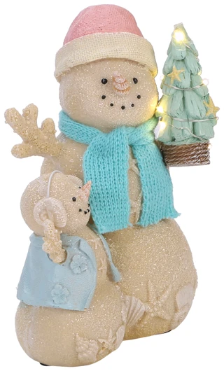 Thumbnail 1: Brighten the Season 7.7 In Resin Sand Christmas Coastal Snowmen LED Decor  
