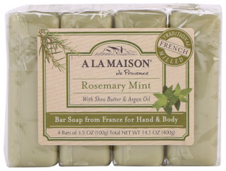 Thumbnail 1: A LA MAISON 4 Pk Rosemary Mint French Milled Bar Soap 