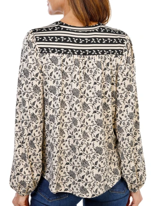 Thumbnail 3: BOBEAU Women's Long Sleeve Mixed Print Button Up Top 
