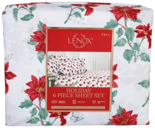 Thumbnail 1: Lenox 6 Pc Holiday Poinsettia Butterfly Full Sheet Set  