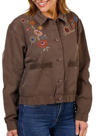 Thumbnail 1: Driftwood Women's Long Sleeve Floral Embroidered Button-Front Jacket 