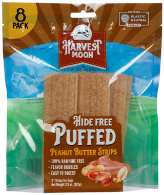 Thumbnail 1: Harvest Moon 8 Pk Hide Free Puffed Peanut Butter Strip Dog Treats 