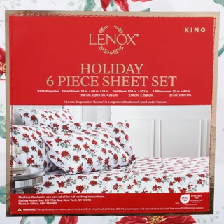 Thumbnail 2: Lenox 6 Pc Holiday Poinsettia Butterfly King Sheet Set 