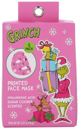 Thumbnail 1: THE GRINCH 5 Pk Hyaluronic Acid Printed Sugar Cookie Scented Face Mask  