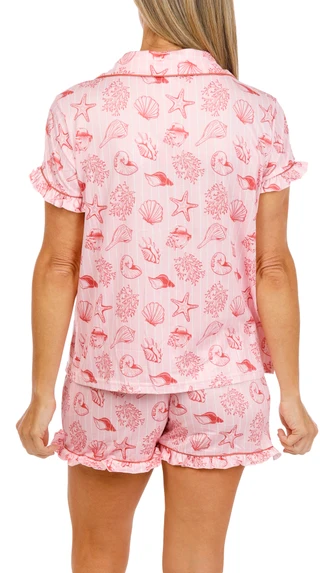 Thumbnail 3: SECONDARY Women's Seashells Frilly Front Tie Sleep Set 
