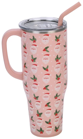 Thumbnail 1: Swig 40 oz Christmas Santa Holly Stainless Steel Mega Mug 