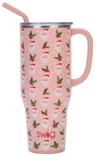 Thumbnail 2: Swig 40 oz Christmas Santa Holly Stainless Steel Mega Mug 