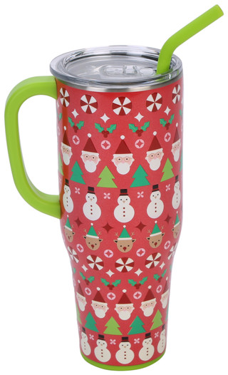 Thumbnail 1: Swig 40 oz Christmas Tree Santa Stainless Steel Mega Mug   