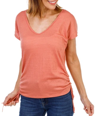 Thumbnail 1: MAX STUDIO Women's Cap Sleeve Crinkle Jersey Side Cinch V-Neck Top 