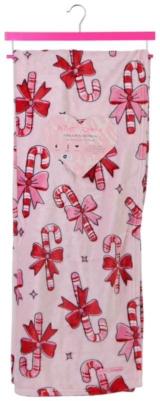 Thumbnail 1: Betsey Johnson 50x700 Ultra Soft Plush Christmas Candy Cane Throw Blanket  