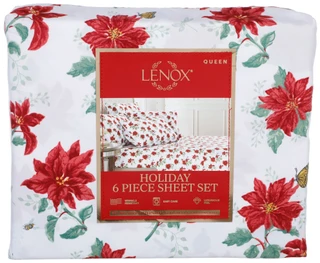 Thumbnail 1: Lenox 6 Pc Holiday Poinsettia Butterfly Queen Sheet Set  