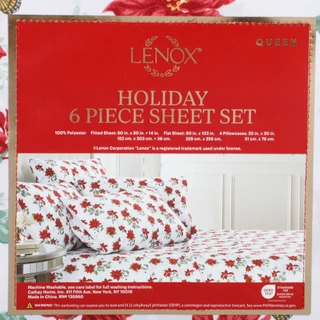 Thumbnail 2: Lenox 6 Pc Holiday Poinsettia Butterfly Queen Sheet Set  