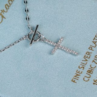 Thumbnail 2: Divine Grace Women's Silver Cubic Zirconia Cross Pendant Necklace 