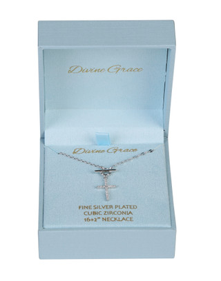 Thumbnail 1: Divine Grace Women's Silver Cubic Zirconia Cross Pendant Necklace 
