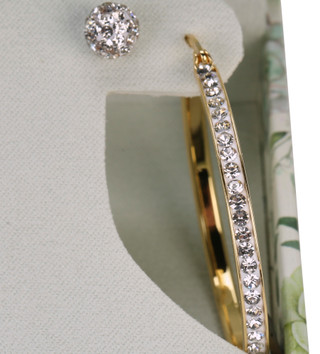 Thumbnail 2: LESA MICHELE Women's 2 Pc Hoop & Stud Crystal Earrings 