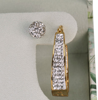 Thumbnail 2: LESA MICHELE Women's 2 Pc Oval Hoop & Stud Crystal Earrings 