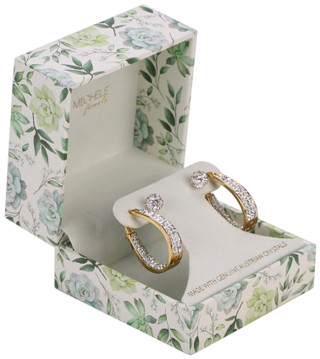 Thumbnail 1: LESA MICHELE Women's 2 Pc Oval Hoop & Stud Crystal Earrings 