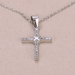Thumbnail 2: Olivia and Jackson Women's Sterling Silver Cubic Zirconia Cross Necklace 