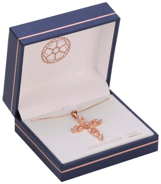 Thumbnail 1: Lumineux Designs Women's Rose Tone Morganite Cross Necklace 