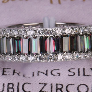 Thumbnail 2: ISABELLA M Sterling Silver Cubic Zirconia Aqua Eternity Ring 