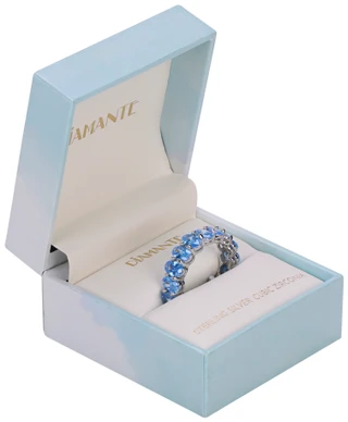 Thumbnail 1: Dimante Women's Blue Oval Crystal Eternity Band Ring 