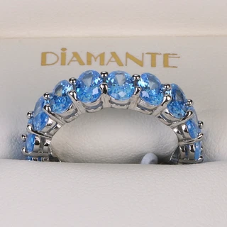 Thumbnail 2: Dimante Women's Blue Oval Crystal Eternity Band Ring 