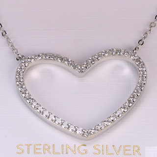 Thumbnail 2: Diamante Women's Cubic Zirconia Open Heart Necklace 