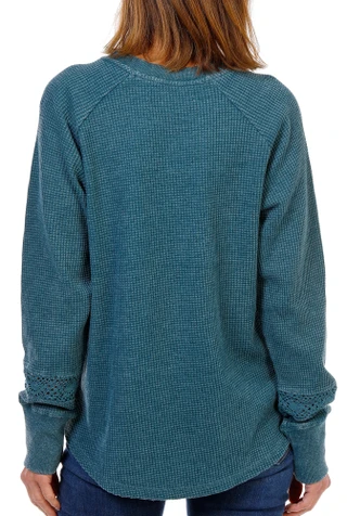 Thumbnail 3: C&C California Women's Long Sleeve Waffle Knit Lace Trim Moon Mountain Top 