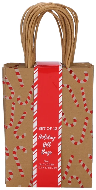 Thumbnail 1: ALEF 12 Pk Christmas Candy Cane Paper Gift Bags  