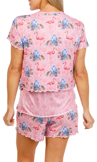 Thumbnail 2: SECONDARY Women's 3 Pk Damask Flamingo Cardigan Sleep Set 