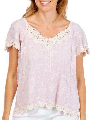 Thumbnail 1: Democracy Women's Crochet Flutter Sleeve Top 